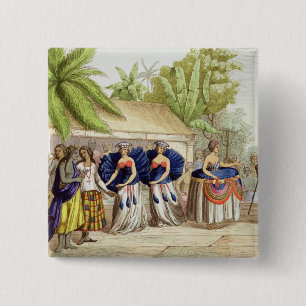 Polynesian Dancing Girls, engraved by A. Bernati ( 2 Inch Square Button