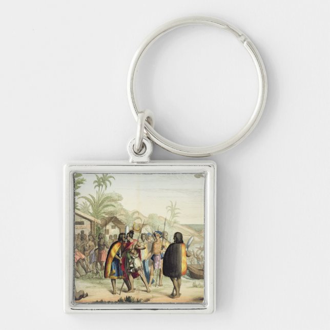 Polynesian Natives Greeting and Rubbing Noses, eng Keychain (Front)