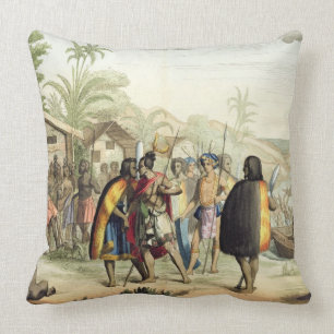 Polynesian Natives Greeting and Rubbing Noses, eng Throw Pillow