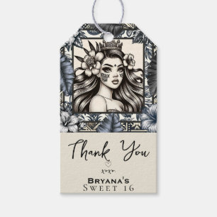 Polynesian Princess Blue Floral Tribal Birthday Gift Tags