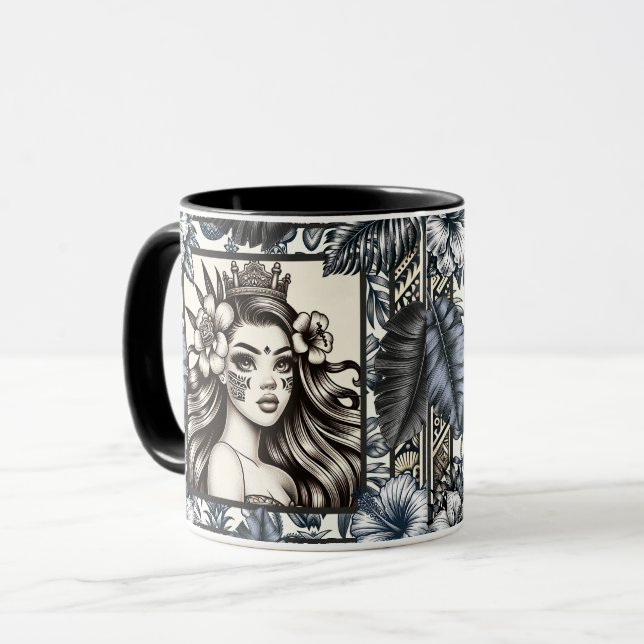 Polynesian Princess Blue Floral Tribal Mug (Front Left)