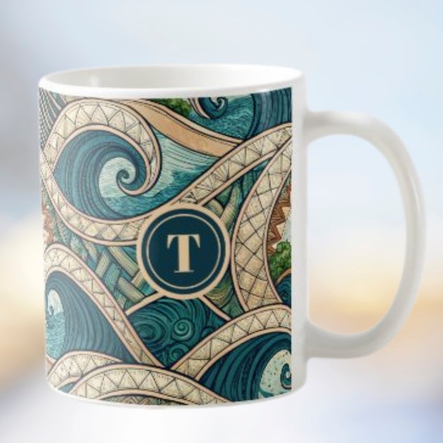 Polynesian Tropical Wave Palm Trees Pattern Name Coffee Mug (Creator Uploaded)
