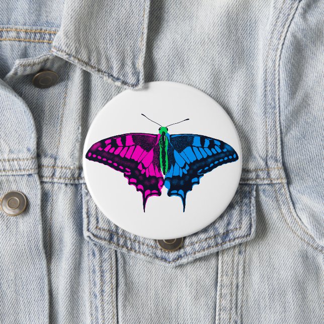 Polysexual Pride Flag Swallowtail Butterfly 4 Inch Round Button (In Situ)