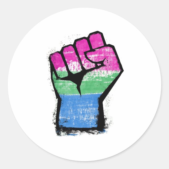 Polysexual Protest Fist Classic Round Sticker (Front)
