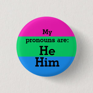 Polysexuality Flag with He/Him Pronouns 1 Inch Round Button