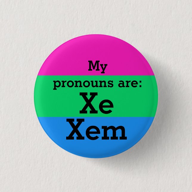 Polysexuality Flag with Xe/Xem Pronouns 1 Inch Round Button (Front)