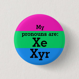 Polysexuality Flag with Xe/Xyr Pronouns 1 Inch Round Button