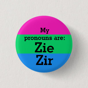Polysexuality Flag with Zie/Zir Pronouns 1 Inch Round Button