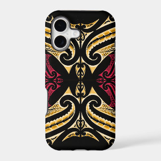 Polytat maori tribal rouge jaune de dessin de