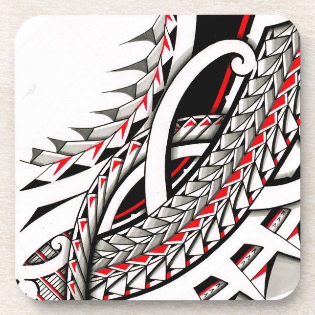 polytat tribal tatau spearhead red warrior symbols coaster (Front)