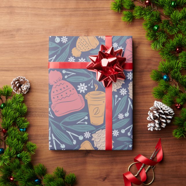 Pom Beanie Coffee Christmas Holiday Wrapping Paper (Holiday Gift)