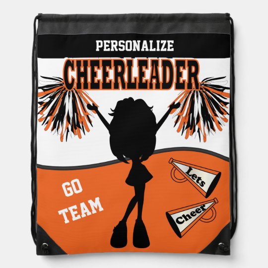 Pom Pom Cheerleader | Orange White Black Drawstring Bag