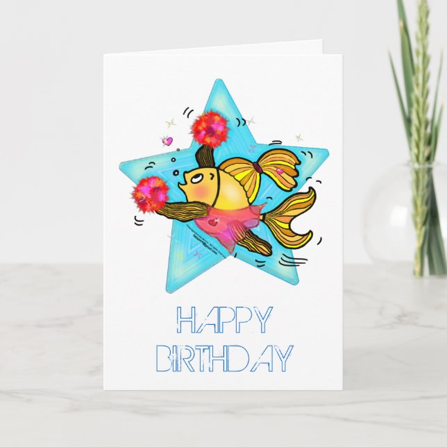 Pom-pom girl fish mignon comique carte d'anniversa (Devant)