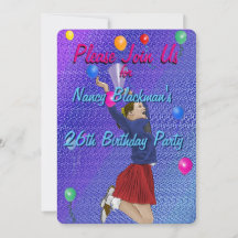 Pom-pom girl, violet et ballons Invitation d'anniv