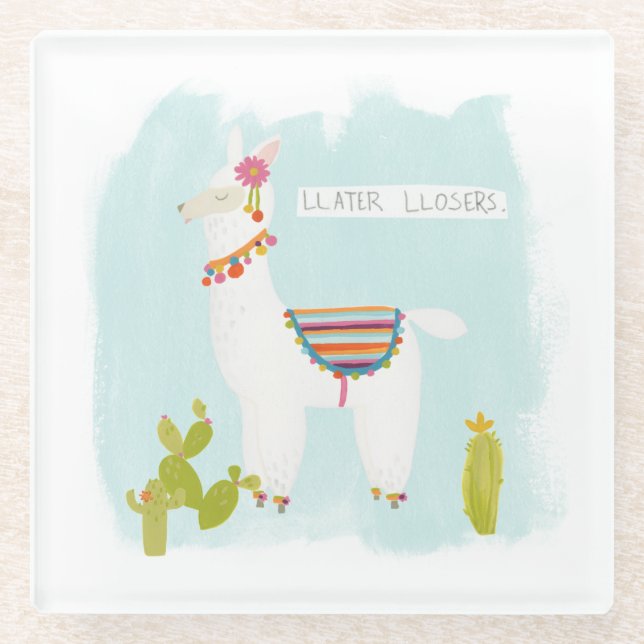 Pom Pom Llama Rama- Llater Llosers Glass Coaster (Front)