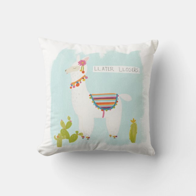 Pom Pom Llama Rama- Llater Llosers Throw Pillow (Front)
