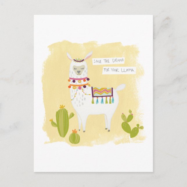 Pom Pom Llama Rama- Save the Drama for Your Llama Postcard (Front)