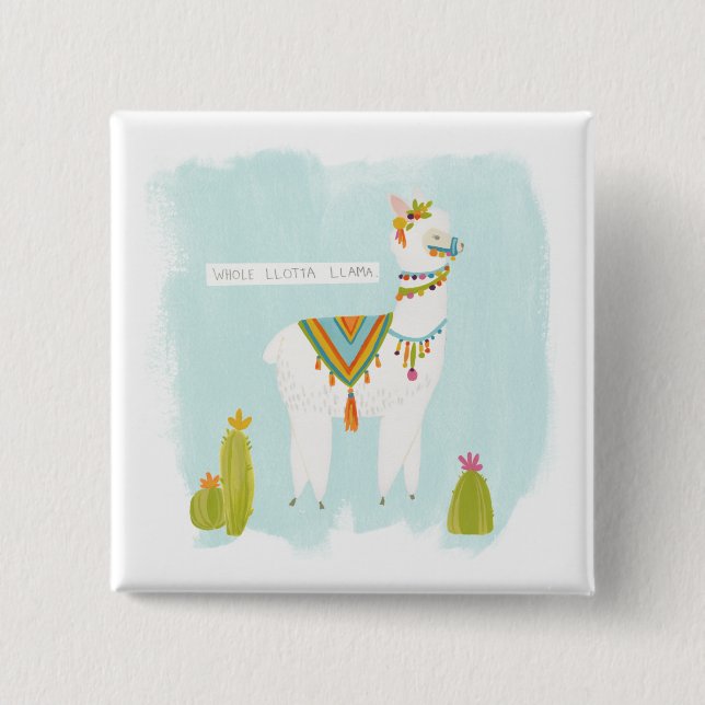 Pom Pom Llama Rama - Whole Lotta Llama 2 Inch Square Button (Front)
