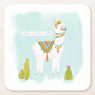 Pom Pom Llama Rama - Whole Lotta Llama Square Paper Coaster