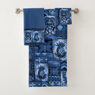 Pomaika’i Tiki Hawaiian Tapa Coordinate - Indigo Bath Towel Set