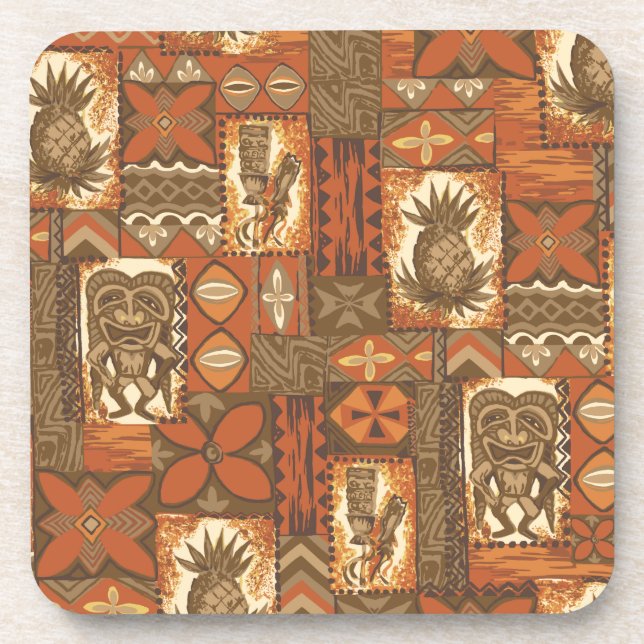 Pomaika’i Tiki Hawaiian Vintage Tapa Coaster (Front)