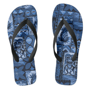Pomaika’i Tiki Hawaiian Vintage Tapa Flip Flops