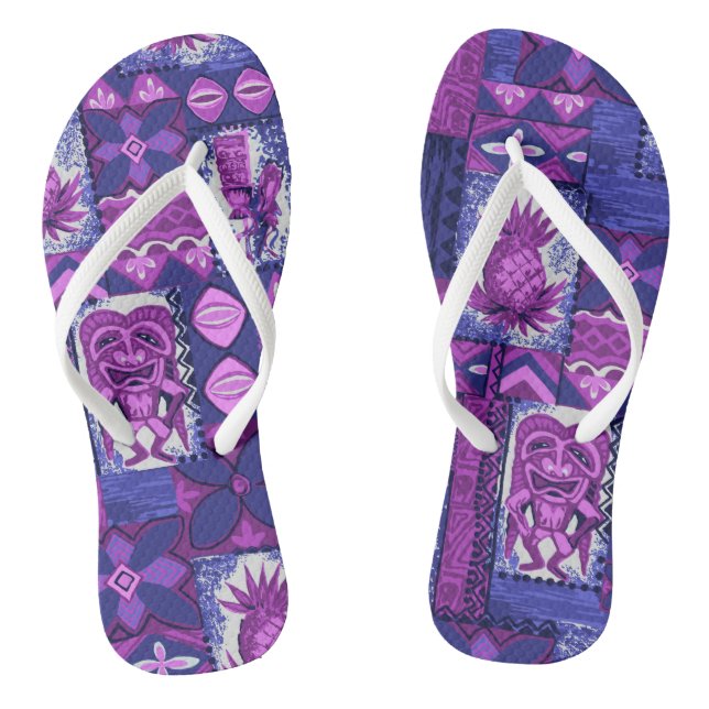 Pomaika’i Tiki Hawaiian Vintage Tapa Flip Flops (Footbed)