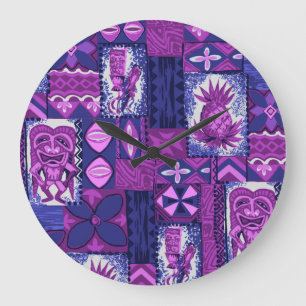 Pomaika’i Tiki Hawaiian Vintage Tapa Large Clock