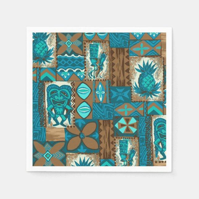 Pomaika’i Tiki Hawaiian Vintage Tapa Napkin (Front)