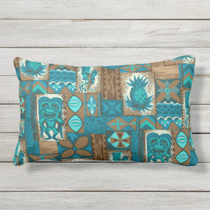 Pomaika’i Tiki Hawaiian Vintage Tapa Outdoor Pillow
