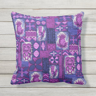 Pomaika’i Tiki Hawaiian Vintage Tapa Outdoor Throw Pillow