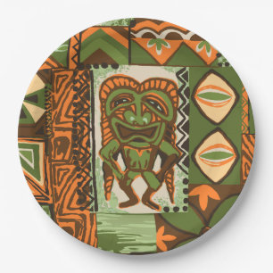 Pomaika’i Tiki Hawaiian Vintage Tapa Paper Plate