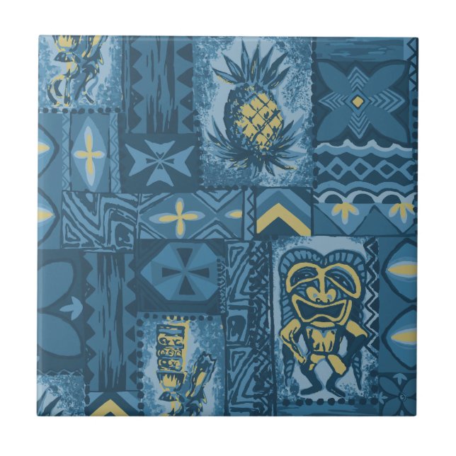 Pomaika’i Tiki Hawaiian Vintage Tapa Tile (Front)
