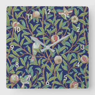 Pomegranate and Little Bird, William Morris Square Wall Clock