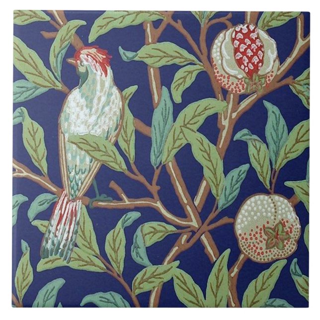 Pomegranate and Little Bird, William Morris Tile (Front)