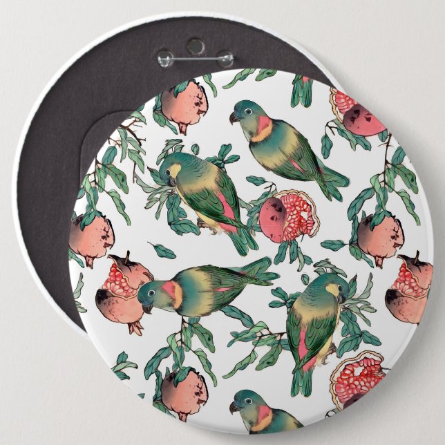 Pomegranate and Lovebirds 6 Inch Round Button (Front & Back)