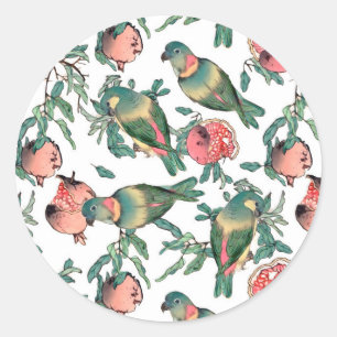 Pomegranate and Lovebirds Classic Round Sticker