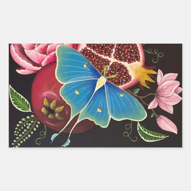 Pomegranate and Luna Moth Fine Art Stick 4 Pack Sticker (Front)