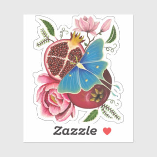 Pomegranate and Luna Moth Laser Cut Sticker
