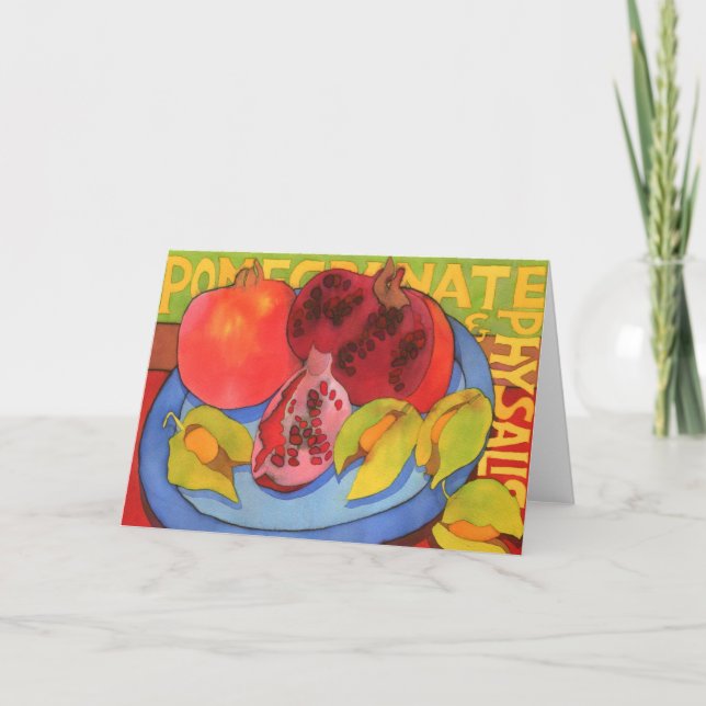 Pomegranate and Physalis Greetings Card (Front)