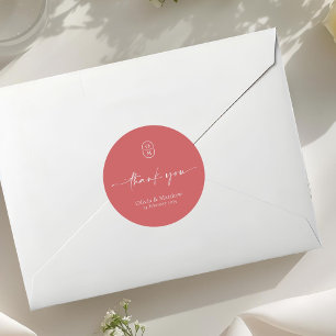 Pomegranate Chic & Modern Wedding Monogram Classic Round Sticker