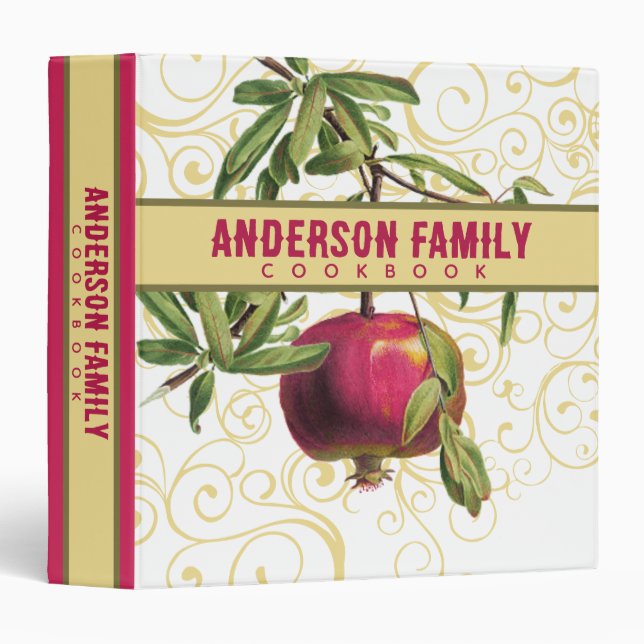 Pomegranate cooking baking personalized cookbook binder (Front/Spine)