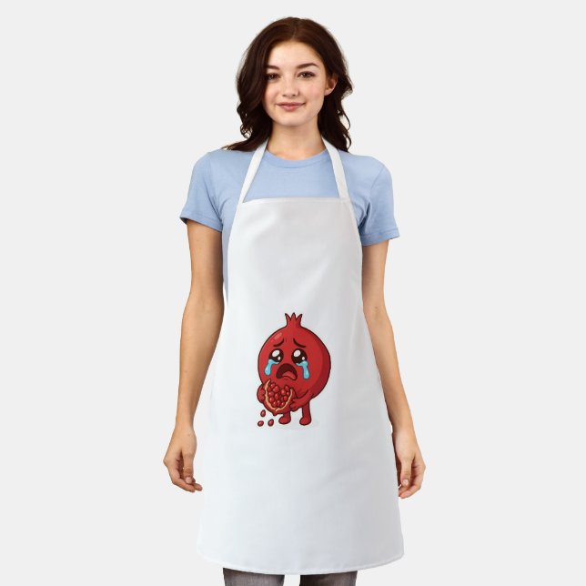 Pomegranate Crying Cartoon Sticker – Cute Fruit Apron (Worn)