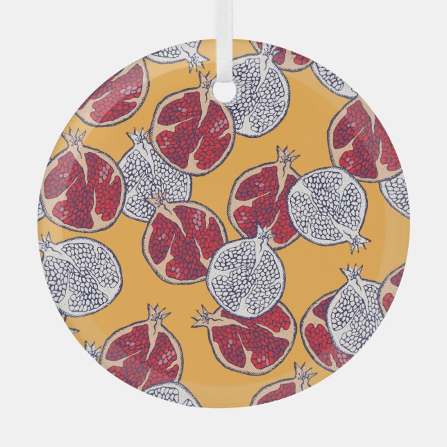 Pomegranate Drawn: Handmade Vintage Pattern Glass Ornament (Front)