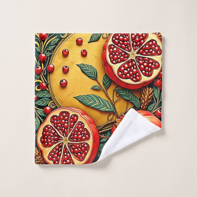 Pomegranate Elegance Art Print Bath Towel Set (Wash Cloth)