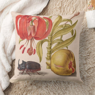 Pomegranate Flower, Fruit and Rhinoceros Beetle Throw Pillow