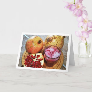 Pomegranate Fruit and Juiice on Chopping Board Card