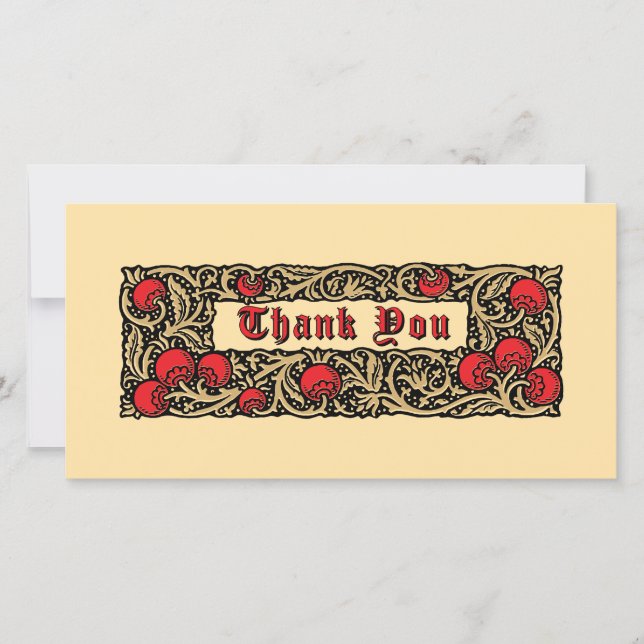 Pomegranate Fruit Foliage Border Thank You Card (Front)