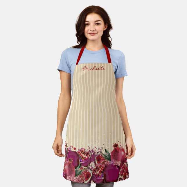Pomegranate fruit poms personalized kitchen apron (Worn)