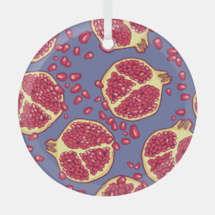 Pomegranate Fruit Seamless Pattern Design Glass Ornament